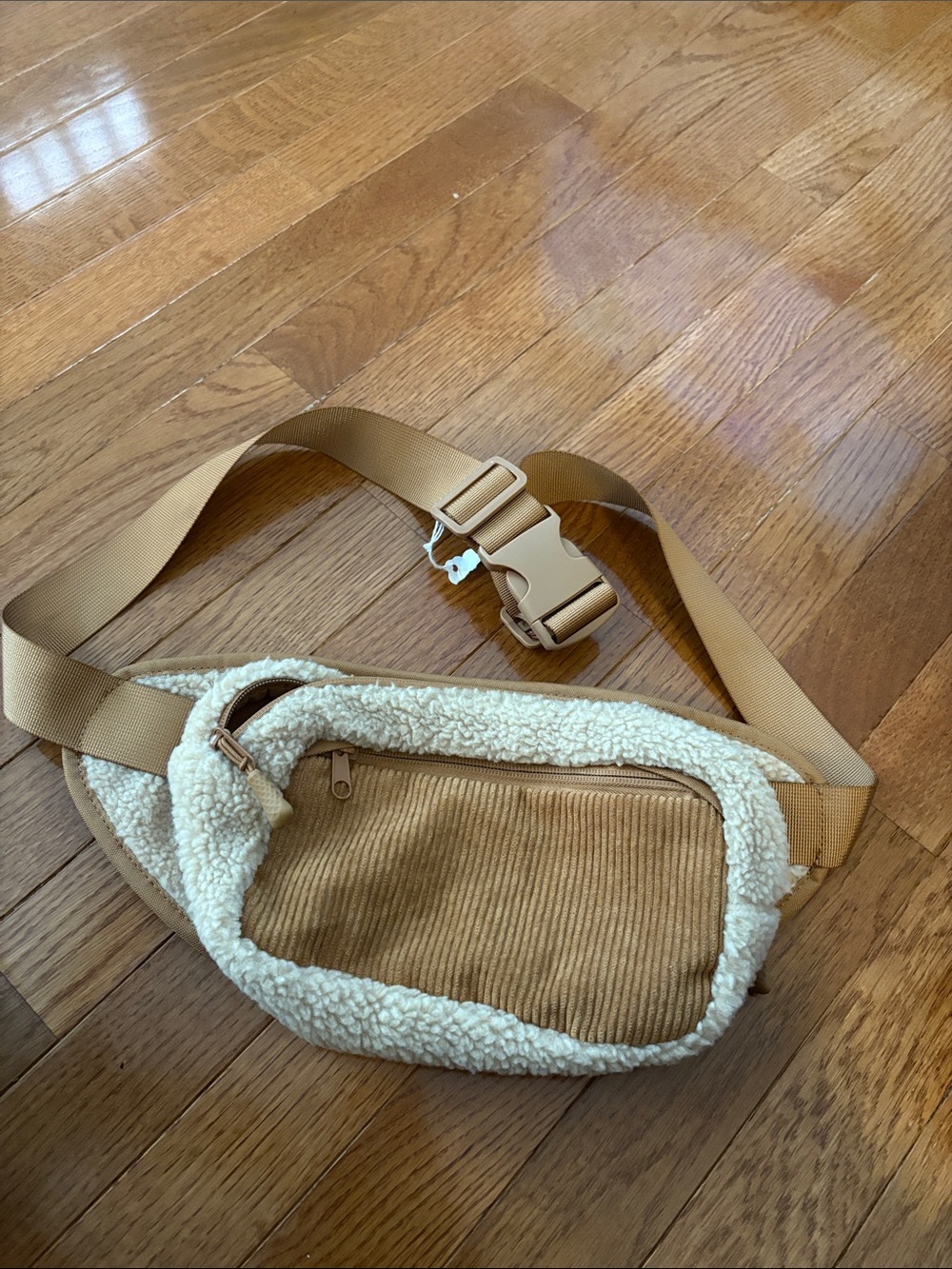 Corduroy & Sherpa Tan Waist Bag